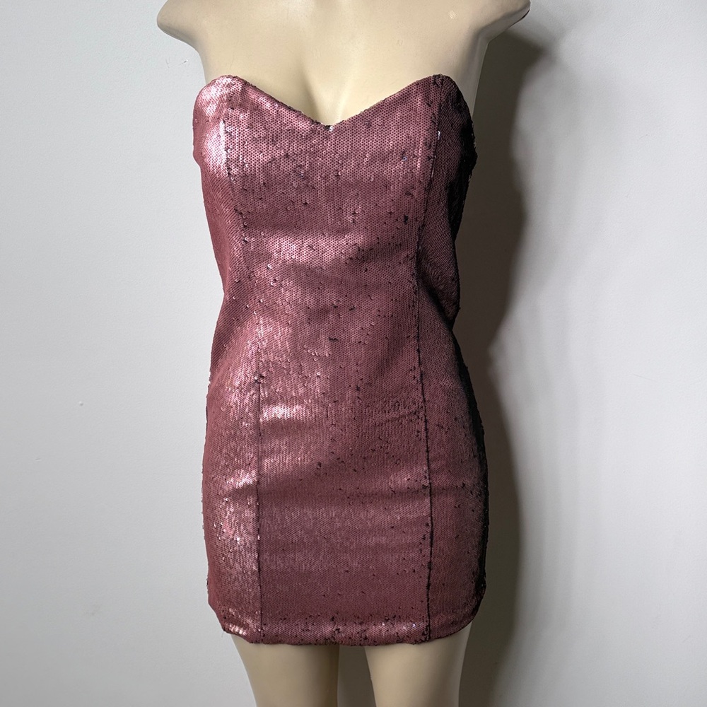 Naven Strapless Sequin Mini Dress in copper and black